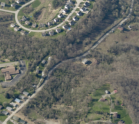 Helicopter view of Lindsey Lane in Plum