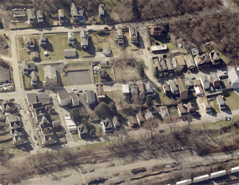 Helicopter view of part of Wall Avenue in Wall