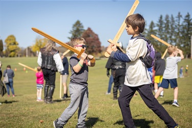 Practicing medieval sword fighting