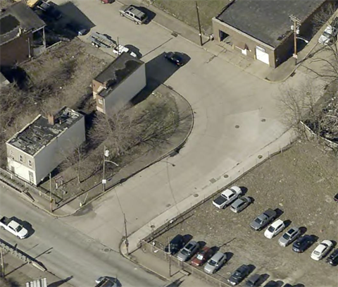 View of Line Street in Rankin from helicopter