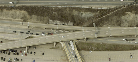 Helicopter view of the Second Avenue side of the Armstrong Tunnel in the City of Pittsburgh