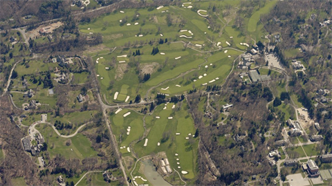 Helicopter view of Fox Chapel Road and the Fox Chapel Golf Club