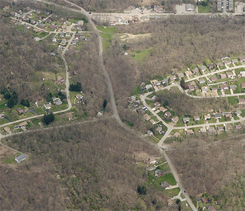 A photo of Coulterville Road from a helicopter.